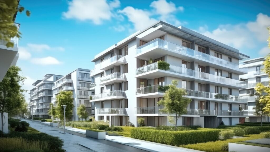 Neubau eines Wohnkomplexes mit gepflegter Außenanlage