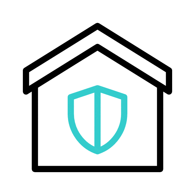 Haus mit Schildsymbol - steht für Gebäudesicherheit