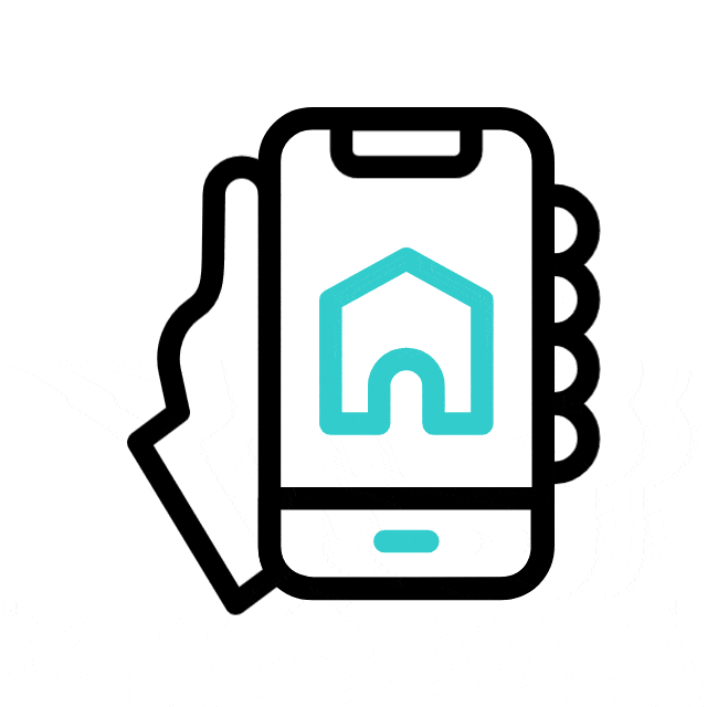 Hand hält Smartphone mit Haussymbol